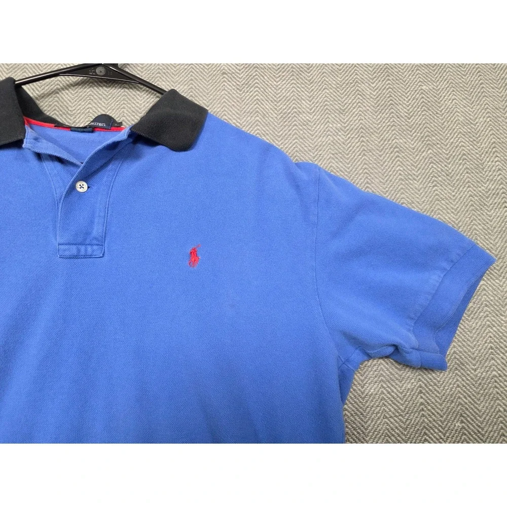 Polo Ralph Lauren Mens Large Blue Black Collar Short Sleeve Pony Logo Polo Shirt